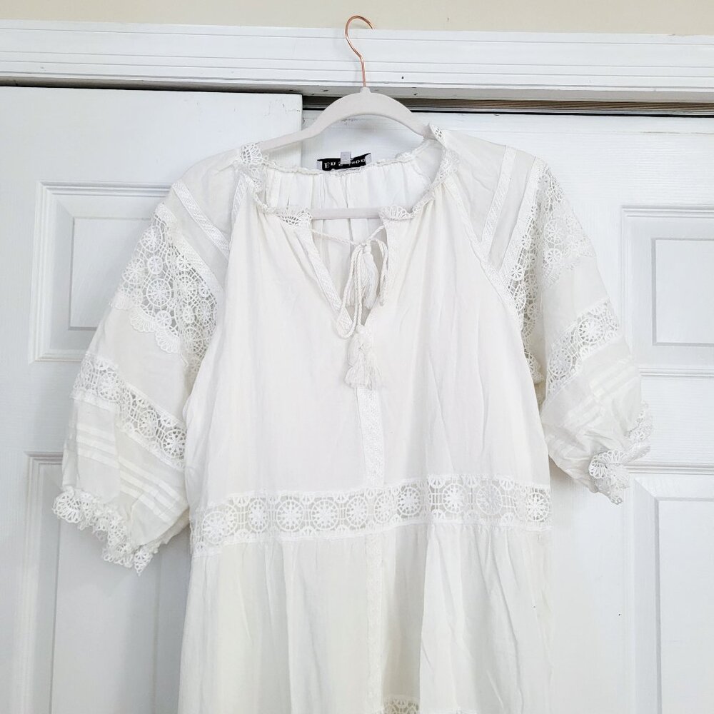 NWOT En Saison Cotton Lace Chemise / Peasant Puff Sleeve Dress Size M / L